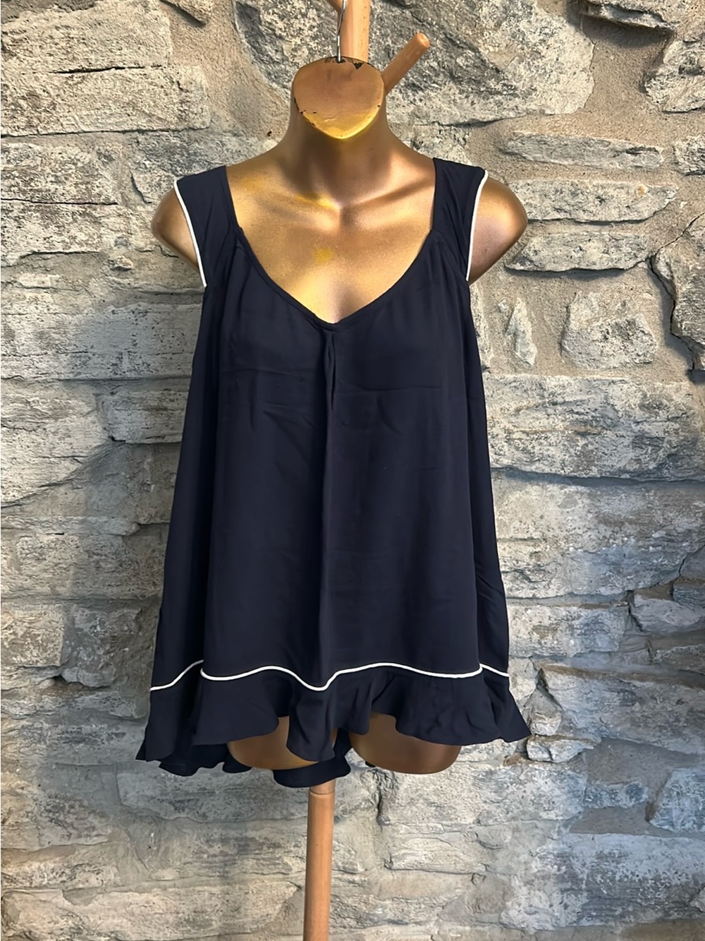 Navy Top with ruffles